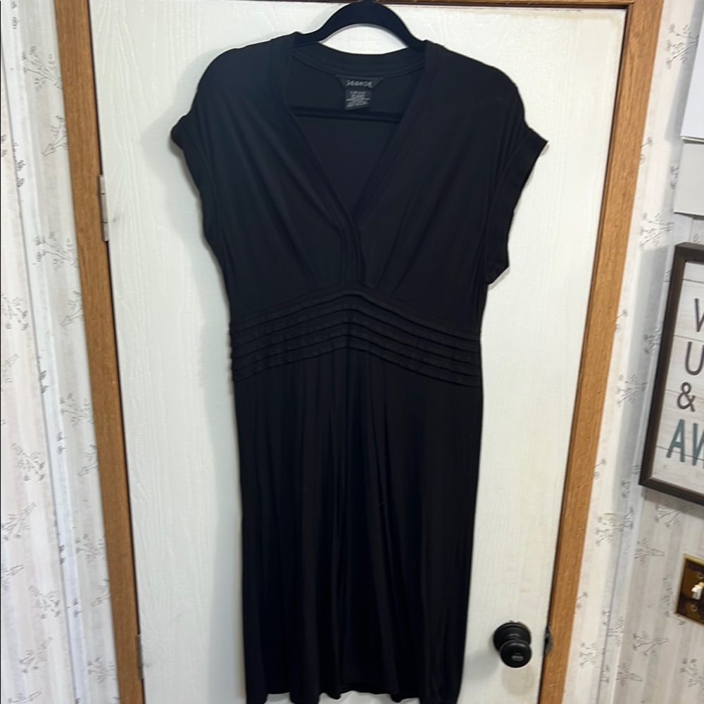 George Black Ruched V-Neck Midi Dress